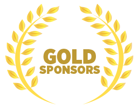 gold wreath with text saying gold sponsors